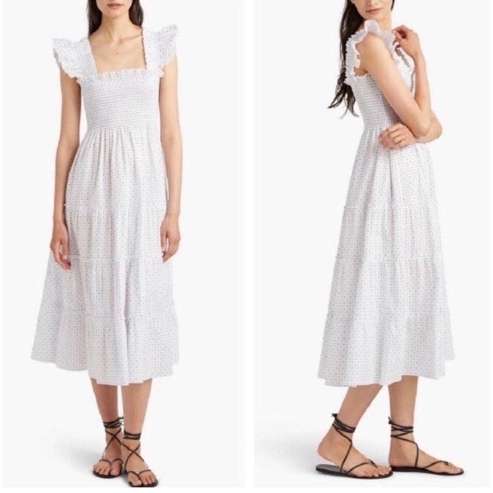Hill House Home Ellie Nap Dress In White Blue Pattern Size Small Cottagecore